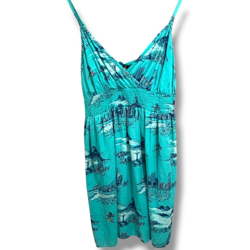 Size 20 Lane Bryant Plus Size Sundress Teal Print Adjustable Straps Smocked Back